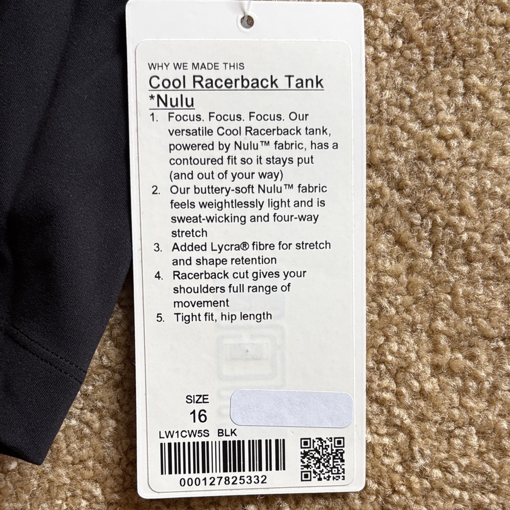 Lululemon Athletica Classic Black Tank Top size 16 NWT Cool racerback nulu - Picture 5 of 6